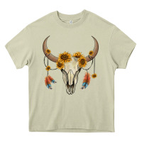 Mossy bull skull sunflowers and feathers Heavy Core Tee - AdoDesignShop