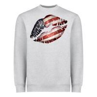 Heather Grey American Flag Lips Heavyweight Sweatshirt - Bettercallsaul
