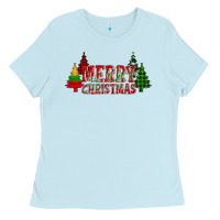 Baby Blue merry christmas glitter plaid trees Ladies Tee - AdoDesignShop