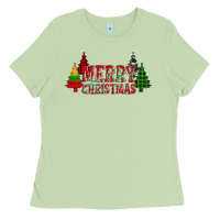Matcha merry christmas glitter plaid trees Ladies Tee - AdoDesignShop