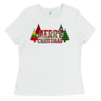 White merry christmas glitter plaid trees Ladies Tee - AdoDesignShop