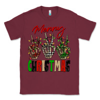 Burgundy Merry Christmas skeleton hands Classic Tee - NancyCooperArtShop