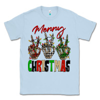 Dusty Blue Merry Christmas skeleton hands Classic Tee - NancyCooperArtShop
