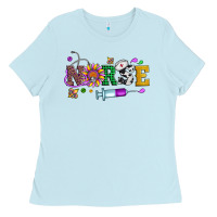 Baby Blue mardi gras nurse leopard cowhide glitter Ladies Tee - Artiststas