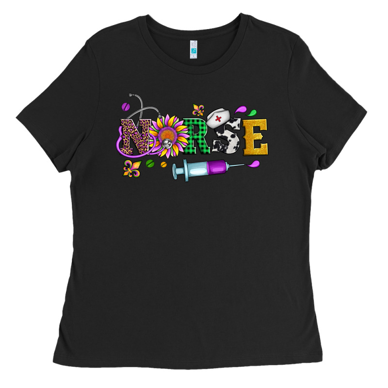 Mardi Gras Nurse Leopard Cowhide Glitter Ladies Tee by Artiststas | Teevron