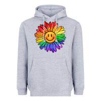 Heather Grey rainbow smiley face sunflower Heavyweight Hoodie - OliviaCreatesArt