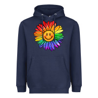 Navy rainbow smiley face sunflower Heavyweight Hoodie - OliviaCreatesArt