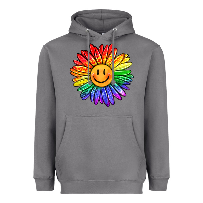 Rainbow Smiley Face Sunflower Heavyweight Hoodie by OliviaCreatesArt | Teevron