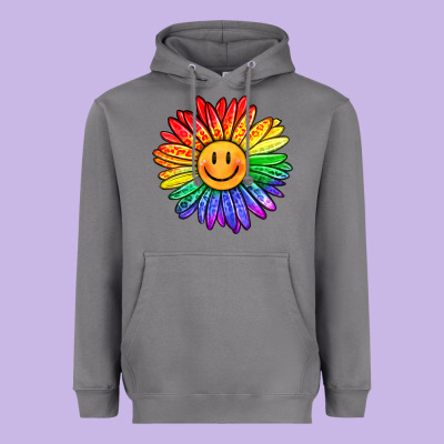 Rainbow Smiley Face Sunflower Heavyweight Hoodie Designed By Oliviacreatesart