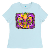 Baby Blue mardi gras fleur de lis sunflower leopard Ladies Tee - Artiststas