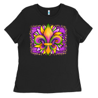 Black mardi gras fleur de lis sunflower leopard Ladies Tee - Artiststas
