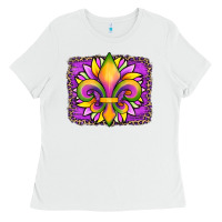 White mardi gras fleur de lis sunflower leopard Ladies Tee - Artiststas