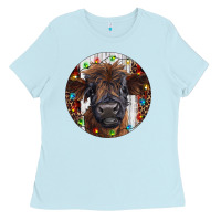 Baby Blue Western Christmas Calf Ladies Tee - RanaPortraitStore