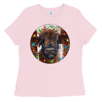 Bubblegum Pink Western Christmas Calf Ladies Tee - RanaPortraitStore