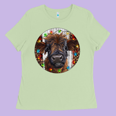 Western Christmas Calf Ladies Tee Designed By Ranaportraitstore