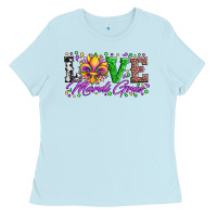 Baby Blue love mardi gras fleur de lis sunflower leopard and beads Ladies Tee - Artiststas