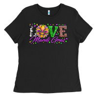 Black love mardi gras fleur de lis sunflower leopard and beads Ladies Tee - Artiststas