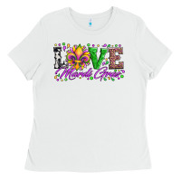 White love mardi gras fleur de lis sunflower leopard and beads Ladies Tee - Artiststas