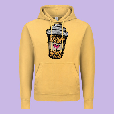 Leopard Glitter Coffee Cup Vintage Hoodie Designed By Jasminsmagicworld