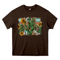 Chocolate Brown serape sunflowers cactus Heavy Core Tee - AdoDesignShop