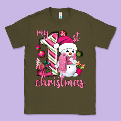My 1st. Pink Christmas With Cute Snowman Classic Tee Designed By Nancycooperartshop