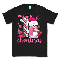 Black My 1st. pink Christmas with cute snowman Classic Tee - NancyCooperArtShop