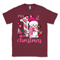 Burgundy My 1st. pink Christmas with cute snowman Classic Tee - NancyCooperArtShop