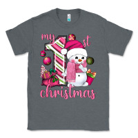 Charcoal Heather My 1st. pink Christmas with cute snowman Classic Tee - NancyCooperArtShop
