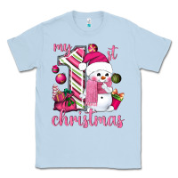 Dusty Blue My 1st. pink Christmas with cute snowman Classic Tee - NancyCooperArtShop