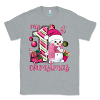 Heather Grey My 1st. pink Christmas with cute snowman Classic Tee - NancyCooperArtShop