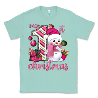 Seafoam My 1st. pink Christmas with cute snowman Classic Tee - NancyCooperArtShop