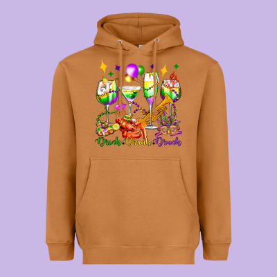 Drink Drank Drunk Mardi Gras Wine Glasses Olivia Heavyweight Hoodie Designed By Oliviacreatesart