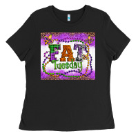 Black fat tuesday fleur de lis and mardi gras beads Ladies Tee - Artiststas