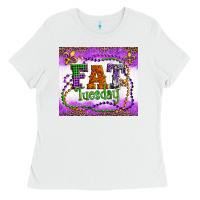 White fat tuesday fleur de lis and mardi gras beads Ladies Tee - Artiststas
