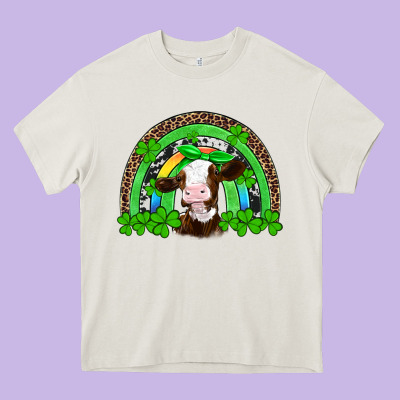 St Patricks Cow Rainbow Heavy Core Tee Designed By Artiststas