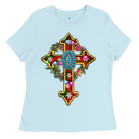 Baby Blue christmas cross Ladies Tee - AdoDesignShop