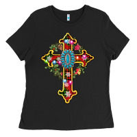 Black christmas cross Ladies Tee - AdoDesignShop