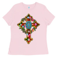 Bubblegum Pink christmas cross Ladies Tee - AdoDesignShop