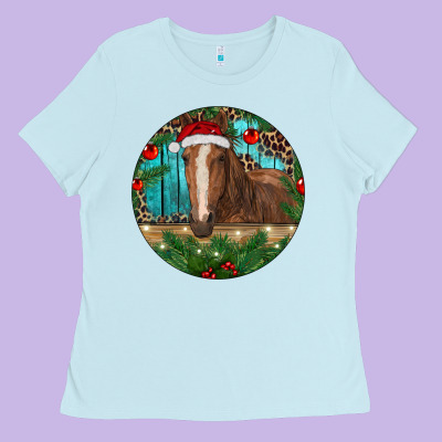 Brown Horse Christmas Ladies Tee Designed By Ranaportraitstore