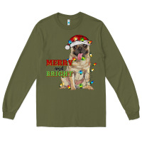 Army Green merry and bright pug Long Sleeve Tee - RanaPortraitStore