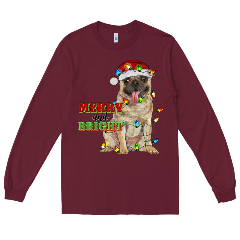 Merry And Bright Pug Long Sleeve Tee by RanaPortraitStore | Teevron