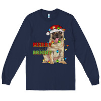 Navy merry and bright pug Long Sleeve Tee - RanaPortraitStore