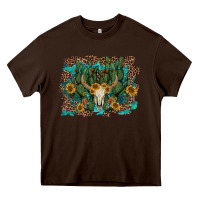 Chocolate Brown leopard bull skull cactus sunflowers Heavy Core Tee - AdoDesignShop