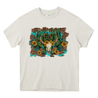 Leopard Bull Skull Cactus Sunflowers Heavy Core Tee | Teevron