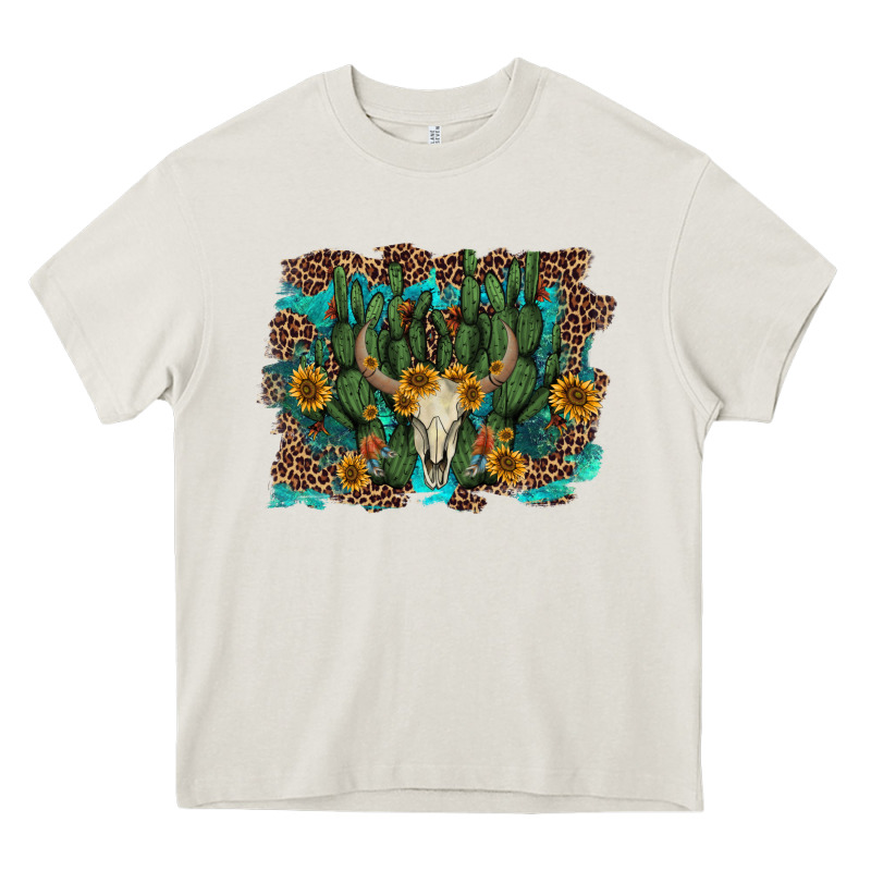 Leopard Bull Skull Cactus Sunflowers Heavy Core Tee by AdoDesignShop | Teevron