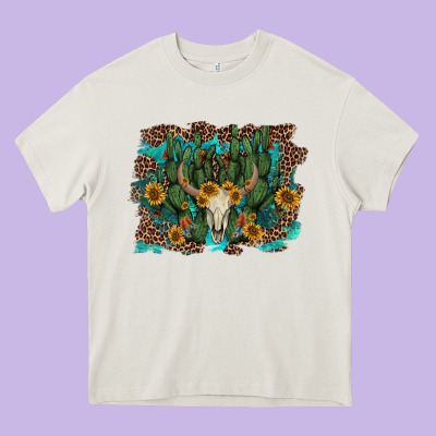 Leopard Bull Skull Cactus Sunflowers Heavy Core Tee Designed By Adodesignshop