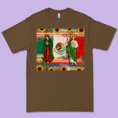 Mexico Flag Our Lady Of Guadalupe San Judas Sunflower Premium Tee Designed By Jahusdesignshop