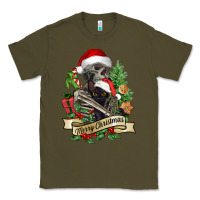 Army Green Merry Christmas skeleton with black cat Classic Tee - NancyCooperArtShop