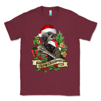 Burgundy Merry Christmas skeleton with black cat Classic Tee - NancyCooperArtShop