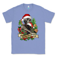 Colony Blue Merry Christmas skeleton with black cat Classic Tee - NancyCooperArtShop